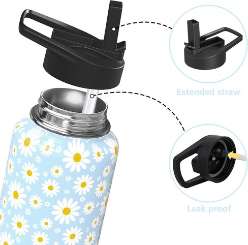 18oz Daisy Water Bottles with Flip Straw & Spout Lid, Double Wall Stainless Steel Travel Sport Bottle, Blue Gym Gifts for Women Men (1PC) in Saudi Arabia