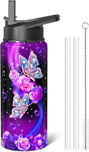 18oz Daisy Water Bottles with Flip Straw & Spout Lid, Double Wall Stainless Steel Travel Sport Bottle, Blue Gym Gifts for Women Men (1PC) in Saudi Arabia