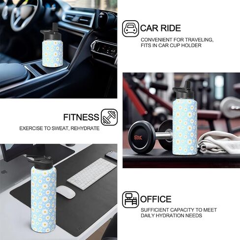 18oz Daisy Water Bottles with Flip Straw & Spout Lid, Double Wall Stainless Steel Travel Sport Bottle, Blue Gym Gifts for Women Men (1PC) in Saudi Arabia