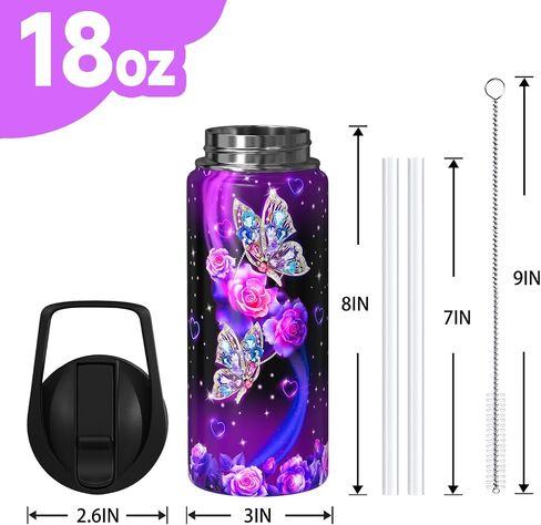 18oz Daisy Water Bottles with Flip Straw & Spout Lid, Double Wall Stainless Steel Travel Sport Bottle, Blue Gym Gifts for Women Men (1PC) in Saudi Arabia