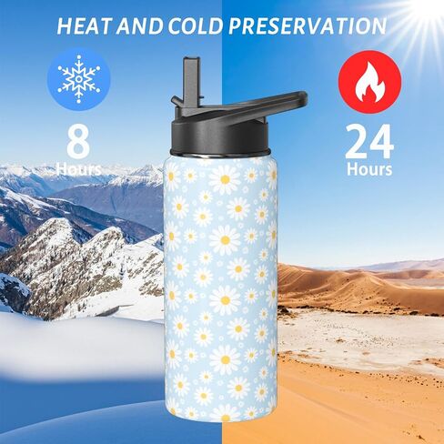 18oz Daisy Water Bottles with Flip Straw & Spout Lid, Double Wall Stainless Steel Travel Sport Bottle, Blue Gym Gifts for Women Men (1PC) in Saudi Arabia