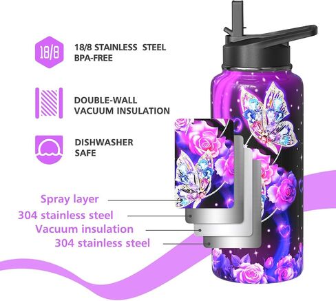 18oz Daisy Water Bottles with Flip Straw & Spout Lid, Double Wall Stainless Steel Travel Sport Bottle, Blue Gym Gifts for Women Men (1PC) in Saudi Arabia