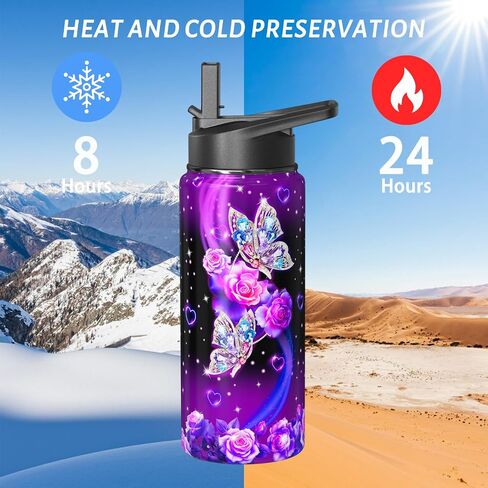 18oz Daisy Water Bottles with Flip Straw & Spout Lid, Double Wall Stainless Steel Travel Sport Bottle, Blue Gym Gifts for Women Men (1PC) in Saudi Arabia