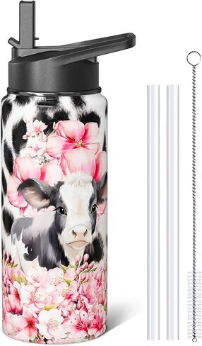 18oz Daisy Water Bottles with Flip Straw & Spout Lid, Double Wall Stainless Steel Travel Sport Bottle, Blue Gym Gifts for Women Men (1PC) in Saudi Arabia