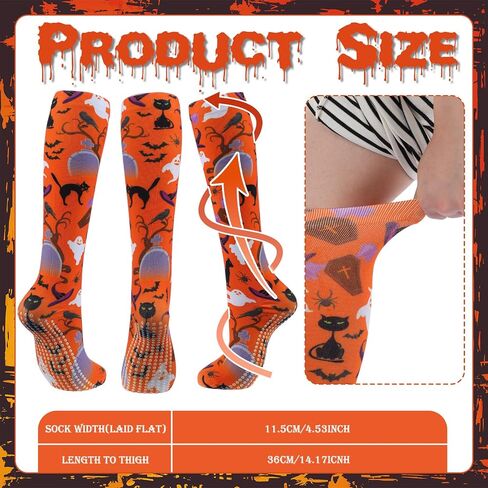 5 Pairs Halloween Non Slip Compression Socks for Women Men 20-30 Mmhg Knee High Anti Skid Compression Socks with Grips Support for Nurses Pregnancy Running Travel in Saudi Arabia
