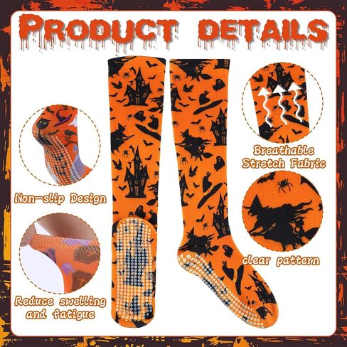 5 Pairs Halloween Non Slip Compression Socks for Women Men 20-30 Mmhg Knee High Anti Skid Compression Socks with Grips Support for Nurses Pregnancy Running Travel in Saudi Arabia