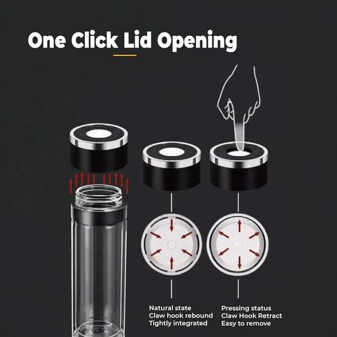 Glass Water Bottle Fits in Car Cup Holder, 14 oz Double Wall Borosilicate Glass Tea Infuser Bottle, One Handed One Key Lid Opening, for Car, Home, Office in Saudi Arabia
