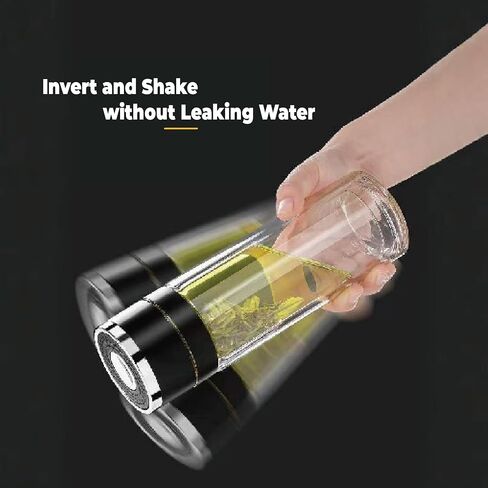 Glass Water Bottle Fits in Car Cup Holder, 14 oz Double Wall Borosilicate Glass Tea Infuser Bottle, One Handed One Key Lid Opening, for Car, Home, Office in Saudi Arabia