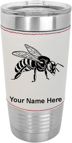 LaserGram 20oz Vacuum Insulated Tumbler Mug, Honey Bee, Personalized Engraving Included (Faux Leather, Black) in Saudi Arabia