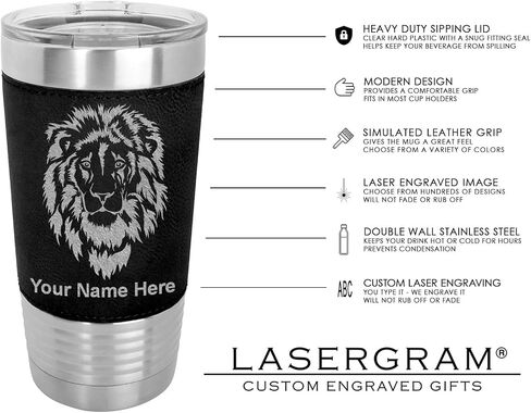 كوب LaserGram معزول بفراغ 20 أونصة، عسل النحل، نقش شخصي متضمن (جلد صناعي، أسود) in Kuwait