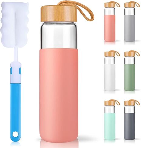 زجاجات مياه من زجاج البورسليكات سعة 25 أونصة مع غلاف من السيليكون، خالية من مادة BPA، آمنة للاستخدام في غسالة الأطباق - شرب زجاجي شفاف قابل لإعادة الاستخدام مع غطاء من الخيزران مانع للتسرب | زجاجات مياه رياضية مثالية للرجال والنساء in Saudi Arabia