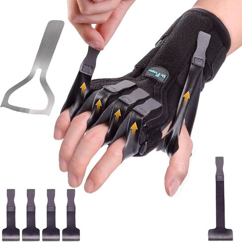 Radial Nerve Palsy Splint Brace for Wrist drop, 5 Fingers Extension, Stroke Patient Recovery, Finger Limp, Crutch Palsy, MCP Arthroplasty, for both Left and Right Hand - Black in Kuwait