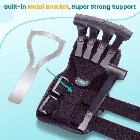 Radial Nerve Palsy Splint Brace for Wrist drop, 5 Fingers Extension, Stroke Patient Recovery, Finger Limp, Crutch Palsy, MCP Arthroplasty, for both Left and Right Hand - Black in Kuwait