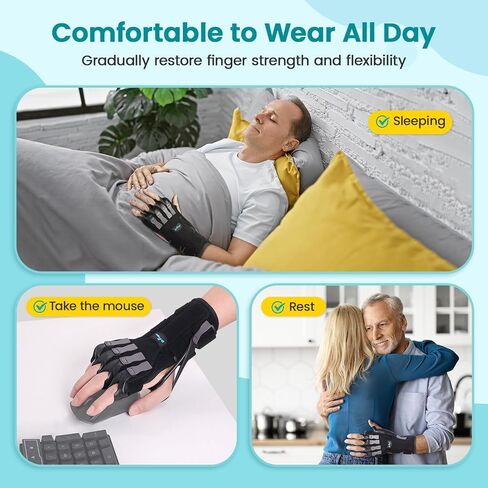 Radial Nerve Palsy Splint Brace for Wrist drop, 5 Fingers Extension, Stroke Patient Recovery, Finger Limp, Crutch Palsy, MCP Arthroplasty, for both Left and Right Hand - Black in Kuwait