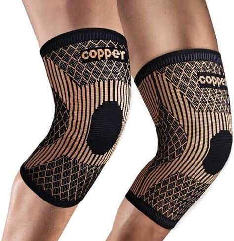 Knee Brace for Women & Men1 Pair, Copper Knee Braces for Knee Pain and Support, Copper Ions Fiber Compression Knee Sleeve for Running, Meniscus Tear, ACL, Joint Pain Relief (2, Medium) in Saudi Arabia