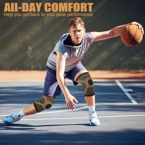 Knee Brace for Women & Men1 Pair, Copper Knee Braces for Knee Pain and Support, Copper Ions Fiber Compression Knee Sleeve for Running, Meniscus Tear, ACL, Joint Pain Relief (2, Medium) in Saudi Arabia