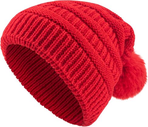 قبعة شتوية نسائية منسوجة من Pompom Beanie مع بطانة من الصوف الدافئ in Kuwait