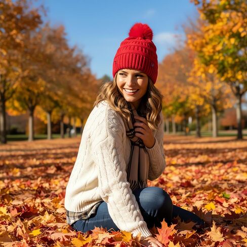قبعة شتوية نسائية منسوجة من Pompom Beanie مع بطانة من الصوف الدافئ in Kuwait