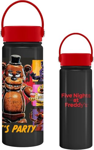 Silver Buffalo Five Nights at Freddy's “Let’s Party" Stainless Steel Water Bottle with Swivel Handle Featuring Freddy Fazbear, Chica, Bonnie, and Foxy, 20 Ounces in Saudi Arabia