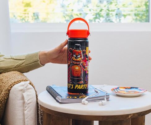Silver Buffalo Five Nights at Freddy's “Let’s Party" Stainless Steel Water Bottle with Swivel Handle Featuring Freddy Fazbear, Chica, Bonnie, and Foxy, 20 Ounces in Saudi Arabia