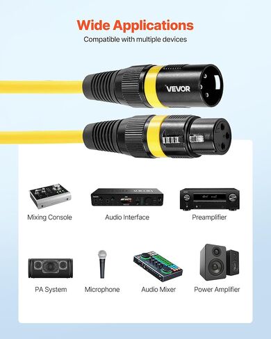 VEVOR XLR Cable 6.5 ft, 10 Pack, Shielded Balanced DMX Male to Female Microphone Cables, Gold-Plated 3-Pin XLR Mic Speaker Cord Wire, for Stage Lighting, Microphones, Amplifier, Mixer, Speaker Systems in Saudi Arabia