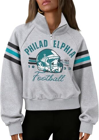 JINTING Football Sweatshirts for Women Game Day Sweatshirt Football Graphic Cropped Quarter Zip Long Sleeve Pullover Shirt in Saudi Arabia