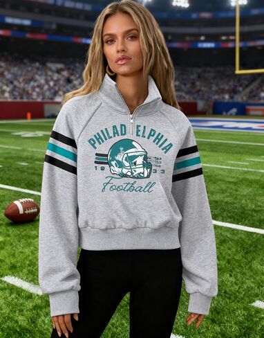 JINTING Football Sweatshirts for Women Game Day Sweatshirt Football Graphic Cropped Quarter Zip Long Sleeve Pullover Shirt in Saudi Arabia