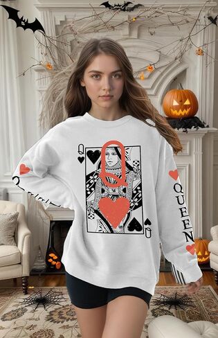 سويت شيرت Queen Of Hearts للنساء، قمصان نسائية كلاسيكية مضحكة، بلوفر علوي لطيف بأكمام طويلة in Kuwait