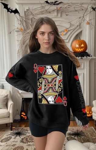 سويت شيرت Queen Of Hearts للنساء، قمصان نسائية كلاسيكية مضحكة، بلوفر علوي لطيف بأكمام طويلة in Kuwait