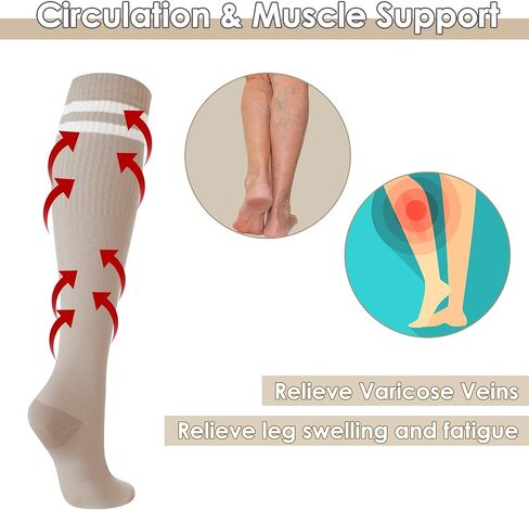 Shihanee 3 Pairs Striped Compression Socks for Women Men 15-25mmHg Circulation Knee High Athletic Socks for Support in Saudi Arabia