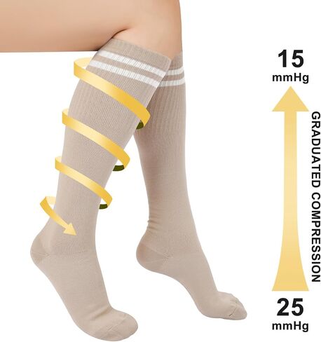 Shihanee 3 Pairs Striped Compression Socks for Women Men 15-25mmHg Circulation Knee High Athletic Socks for Support in Saudi Arabia