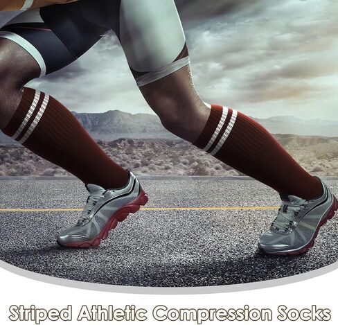 Shihanee 3 Pairs Striped Compression Socks for Women Men 15-25mmHg Circulation Knee High Athletic Socks for Support in Saudi Arabia