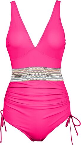 Women's One Piece Swimsuits Tummy Control Bathing Suits for Womens Color Block Drawstring V Neck Slimming Swimwear in Saudi Arabia