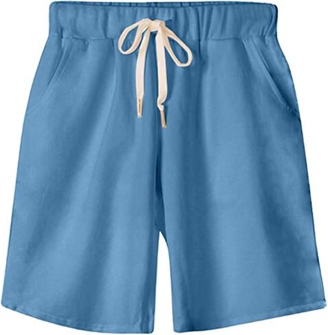 Women's Casual Elastic Waist Knee-Length Curling Bermuda Shorts with Drawstring in Saudi Arabia