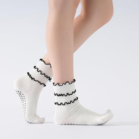 Verdancy Women’s Yoga Pilates Socks with Frill Top Non Slip Cushioned Grips Crew Mid Calf Socks in Saudi Arabia