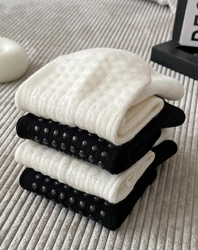 Yawlsow Pilates Socks with Bow for Woman, Grippy Yoga Ribbon Crew Sock, Non Slip for Barre Dance Workout House in Saudi Arabia