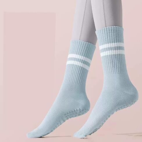 2 Pairs Pilates Socks for Women with Non Slip Grippers, Yoga Crew Length Socks for Pure Barre, Ballet,Dance Workout in Saudi Arabia