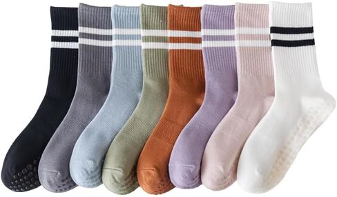 2 Pairs Pilates Socks for Women with Non Slip Grippers, Yoga Crew Length Socks for Pure Barre, Ballet,Dance Workout in Saudi Arabia