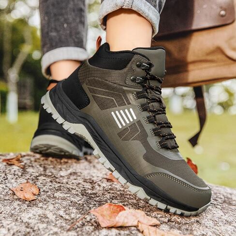 Men's Waterproof Hiking Boots - Lightweight Mid Ankle Lace Up, Non-Slip, Sand-Proof Trekking Shoes, Comfortable Rugged Outdoor Boot for Camping, Backpacking, Mountain Trails in Kuwait
