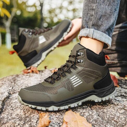 Men's Waterproof Hiking Boots - Lightweight Mid Ankle Lace Up, Non-Slip, Sand-Proof Trekking Shoes, Comfortable Rugged Outdoor Boot for Camping, Backpacking, Mountain Trails in Kuwait