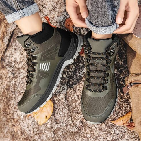 Men's Waterproof Hiking Boots - Lightweight Mid Ankle Lace Up, Non-Slip, Sand-Proof Trekking Shoes, Comfortable Rugged Outdoor Boot for Camping, Backpacking, Mountain Trails in Kuwait