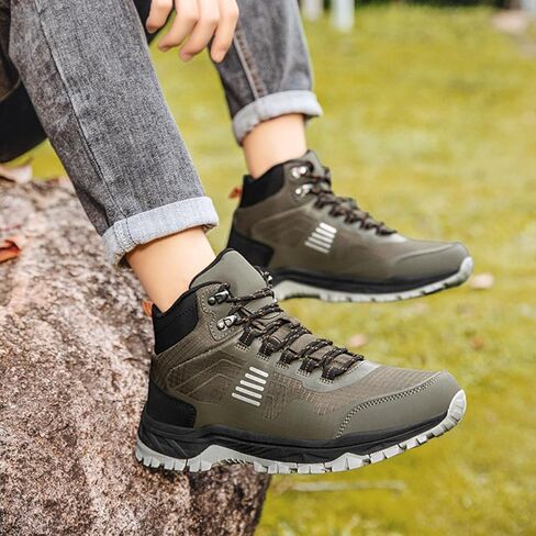 Men's Waterproof Hiking Boots - Lightweight Mid Ankle Lace Up, Non-Slip, Sand-Proof Trekking Shoes, Comfortable Rugged Outdoor Boot for Camping, Backpacking, Mountain Trails in Kuwait