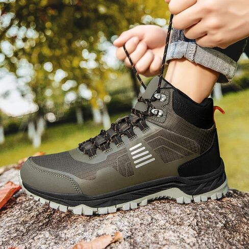 Men's Waterproof Hiking Boots - Lightweight Mid Ankle Lace Up, Non-Slip, Sand-Proof Trekking Shoes, Comfortable Rugged Outdoor Boot for Camping, Backpacking, Mountain Trails in Kuwait
