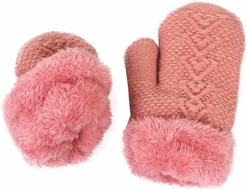 Kids Hats and Gloves Sets,Warm Knit Winter Beanie Hat Scarf Gloves for Boys Girls Pom Poms Toddler Hats 1-11 Years in Kuwait