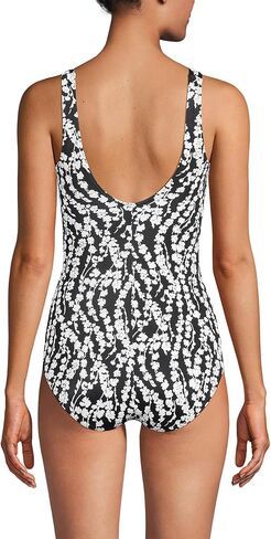 Lands' End Womens Chlorine Resistant Tugless Tank Soft Cup One Piece Swimsuit Black/White Vine Floral Mastectomy 10 in Saudi Arabia
