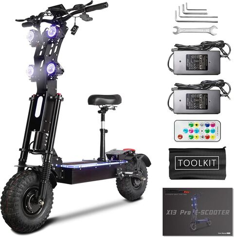 Foldable Electric Scooter with Seat, High Power 10,000W Dual Motor 60V 50A Extra Long Range, 14" Off-Road Tires, Adult Electric Scooter in Saudi Arabia