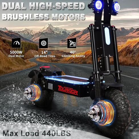Foldable Electric Scooter with Seat, High Power 10,000W Dual Motor 60V 50A Extra Long Range, 14" Off-Road Tires, Adult Electric Scooter in Saudi Arabia