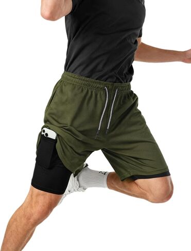 Men's 2 in 1 Workout Running Shorts with Zipper Pockets Lightweight Training Yoga Gym Short in Saudi Arabia