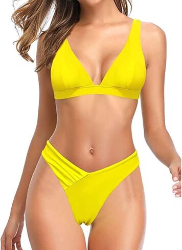 Women's Bathing Suit Sexy V Neck Triangle Bikini Low Waisted Two Piece Swimsuit in Saudi Arabia