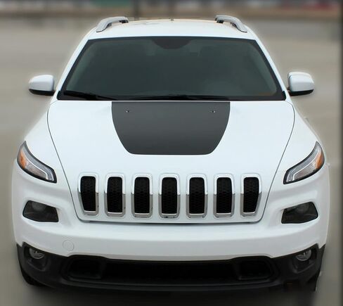 ملصق رسومات غطاء محرك السيارة ملصق لاصق من الفينيل للسيارات وخطوط متوافقة مع جيب شيروكي 2014-2021 (أسود غير لامع) in Kuwait